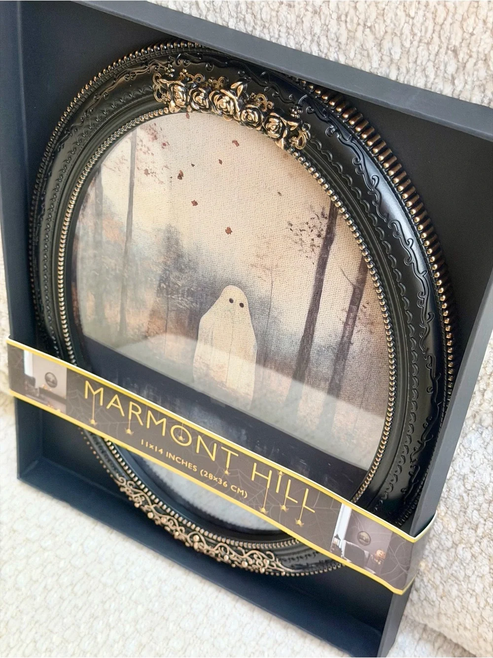 Marmont Hill Halloween Framed Art Viral Ghost in Woods Wall Decor Oval 11x14 New